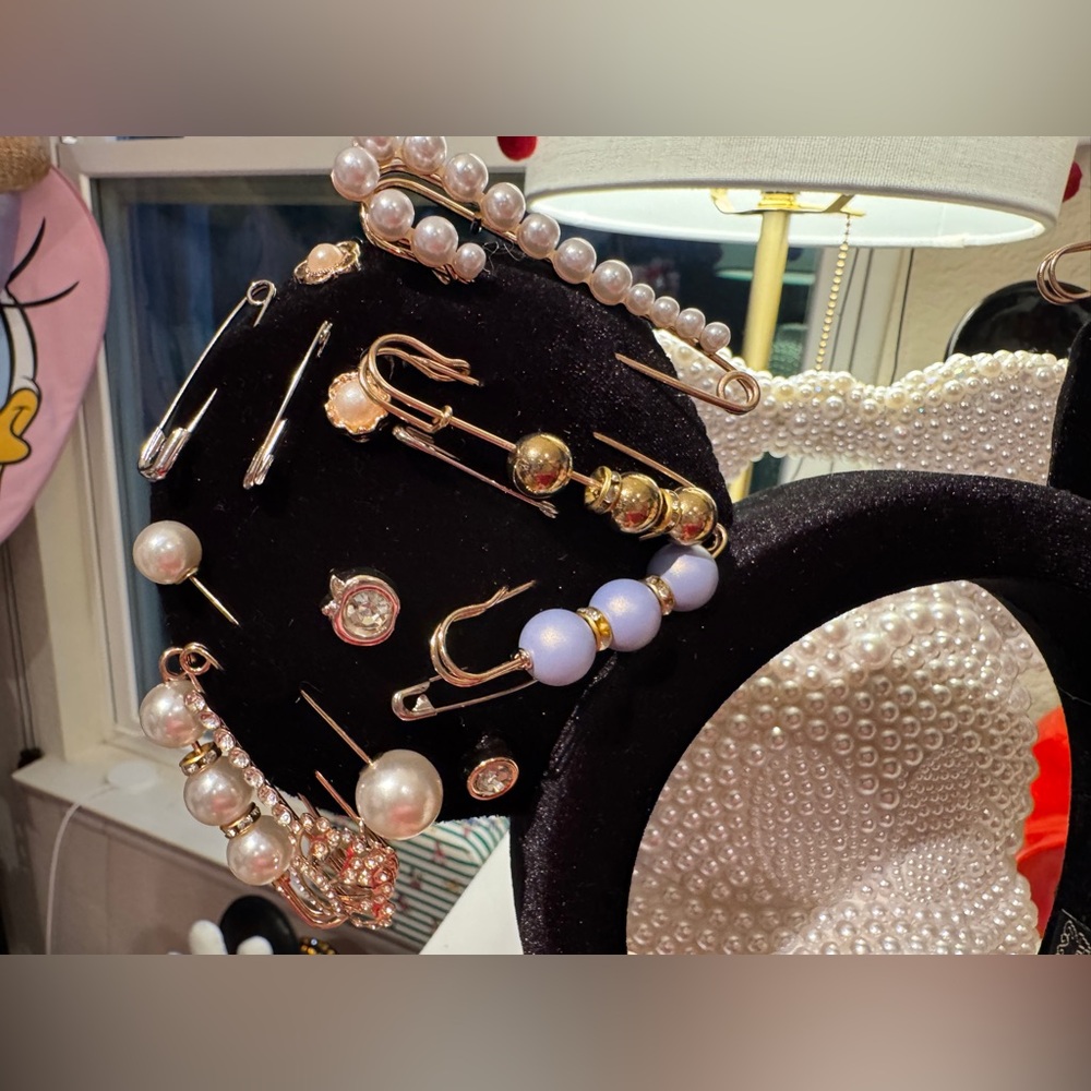 Custom Handmade Velvet Disney Ears with Rhinestones and Broaches NWOT - Picture 5 of 6
